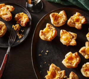 Apple Cheddar Puff Pastry Skewers with Bacon Jam