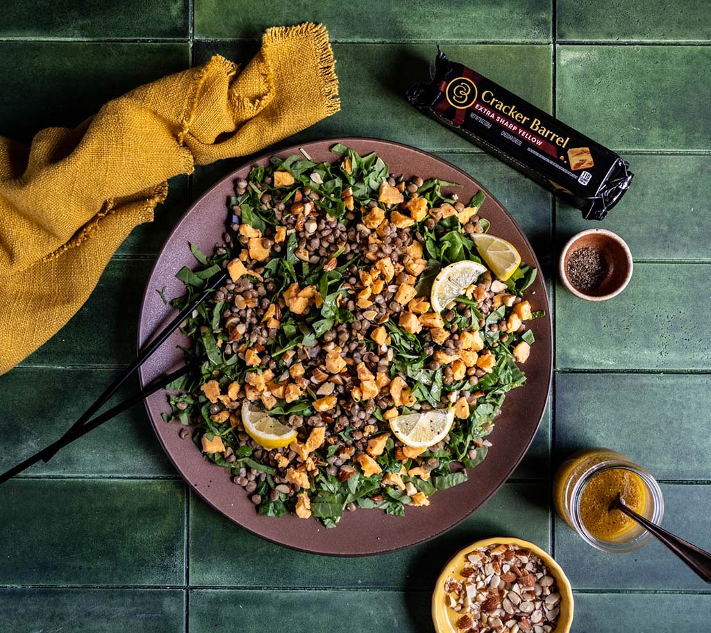 Lentil Salad with Spinach, Almonds and Cheddar